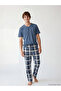 Esvab • Modern & Distinctive Standard Fit Checkered Embroidered Men's Pajama Set - 2