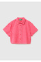 Girls' Red-White Mix Checkered Box-Cut Pointed Collar Short-Sleeved Shirt