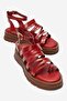 Elsa Red Genuine Leather Multi-Strap Women's Flip-Flop Sandals