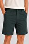 Khaki Green Lycra Stretch Fabric Classic Men's Linen Shorts with Elastic Waist // 2002-Petrol - 4