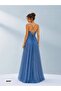 Women's Waist-Corseted Maxi Evening Dress with String Straps - 4