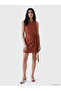 Brown Belted Linen Blend Mini Dress