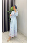 Women's Hijab Blue Lined Floral Printed Dress - 2