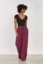 Women's Elastic Waist Crinkled Loose Trousers - Cherry - 4