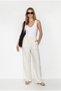 Women's White Ayrobin Fabric Elastic Waist Tie Pocket Wide Leg Pants 2306 60286389