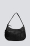 Women's Black Genuine Leather Zippered Gondola Baguette Shoulder Bag with Adjustable Extension Strap - 8