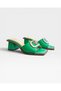 Women's Blunt Toe Imported Buckle Detailed Thick Heeled Slippers Green - 5