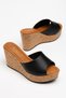 Black Genuine Leather Cork Coated Slippers Women's Shoes Moka - 2
