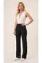 Women's Black Crepe Palazzo Trousers with Elastic Waist, Full Lycra, Flexible, No Pockets, Button Detail, Wide Legs - 5