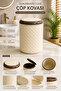 Diamond 5-Piece Cream Brown Bathroom Set – Touch-Click Trash Can, Silicone Toilet Brush, Soap Dispenser, and Toothbrush Holder Set - 2