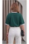 Women's Nefti Green and White Piping Garnished Medium Thick Soft Fabric Crew Neck Half Oversize Casual T-Shirt - 3