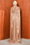 Gold Capelet Evening Dress with Drawstring Stones on the Front - 6