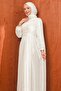 White Collar Stoned Draped Janjan Evening Dress - 2