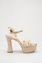Gold-Colored Cross-Detailed Platform Thick High-Heeled Evening Dress Sandals - 2