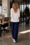 Meri Navy Blue High Waist, Wide Leg, Comfortable Cut, Elastic Waist and Drawstring, Women's Cotton Trousers New Season - 3