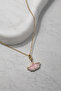 Pink Enamel Fan Leaf Figured Necklace and Hoop Earring Set Gold - 3