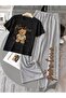 Unisex Women's Men's Pure Love Bear Printed Oversized Tshirt and Baggy Sweatpants - Summer Two-Piece Tracksuit Set