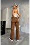 Denny Brown Stretchy Wide Leg High Waist Jean Loose Fit Comfortable Cut Denim Trousers - 3
