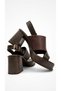 Zoryla Women's Bitter Brown Leather Gold Buckle Thick Heeled Patent Leather Band Mini Platform Open-Front Heeled Sandals 8 cm - 2