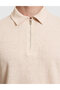 Dark Beige Slim Fit Zippered Polo Collar T-Shirt 50321152-Vr088 - 6
