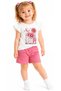 Girl's Ruffled Sleeves Love Written Floral Pattern Snap Closure Back Dusty Rose Color T-Shirt Shorts Set - 2