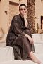 Brown Long Pareo with Palm Pattern and Lace-Up Detail on the Collar 1011 - 2