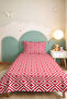 Red Geometric Modern Young Room Single Pique Set-Minimal 160X220 cm Quilted Bedspread - 2