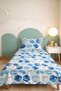 Blue Tropical Geometric Teen Room Single Pique Set - Marine 160X220 cm Quilted Bedspread - 4
