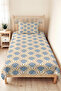 Geometric Blue Young Room Single Pique Set - Mustard Retro 160X220 cm Quilted Bedspread - 2