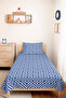 Blue Geometric Youth Room Single Pique Set - Modern White 160X220 cm Quilted Bedspread - 5