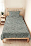 Green Leafed Tropical Teen Room Single Pique Set - Beige Modern 160X220 cm Bedspread - 2