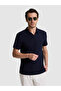 Navy Blue Slim Fit 100% Cotton Apaş Collar T-Shirt 50328349-Vr033 - 3