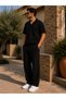 Men's Set Pitircik Fabric Cuban Collar T-Shirt & Bottom Top Set - 2