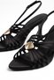 Taran Black Satin Open Toe Buckle Detail 9 cm Caged Women's Heeled Shoes - 3