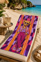 Teddy Bear and Purple Orange Geometric Patterned 70X150 Beach Towel - 4