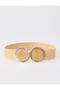 Beige Oval Buckle Detailed Straw Belt