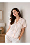 Peach Striped Shirt and Pyjama Set with Contrast Piping - 2
