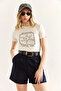 Women's Navy Blue Pocketed Lined Washable Linen Shorts Shrt-19000056 - 3
