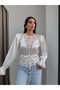 Lace Detail Lace-Up Satin Blouse - 4
