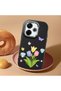 Redmi 13X Compatible Case Camera Protector Black Silicone Couple Phone Case with Floral Pattern - 2