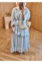Efsun Ruffled Chiffon Dress Blue - 3