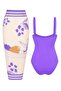 French-Inspired Draped Lilac Swimsuit Pareo Set of 2 with Corset Effect and Adjustable Straps - 2