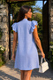 Women's Baby Blue V-Neck Dress with Ruffled Sleeves and Tie Detail Arm-25Y001022 - 2