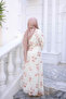 Powder Color Sleeve Collar Ruffled Patterned Dress - 4