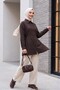 Striped Buttoned Modal Tunic with Side Laces - Brown - 4