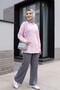 Striped Buttoned Modal Tunic with Side Laces - Pink