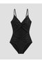 Black V-Neck Swimsuit with Twist Detail for Women