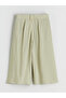 Green Linen Blend Pleated Girls' Capri Pants - 2