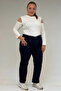 9185-4 Large Size Stonewashed Flared Leg Jeans - Navy Blue