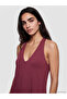 Lcw Vision Burgundy V-Neck A-Line Modal Blend Dress - 2